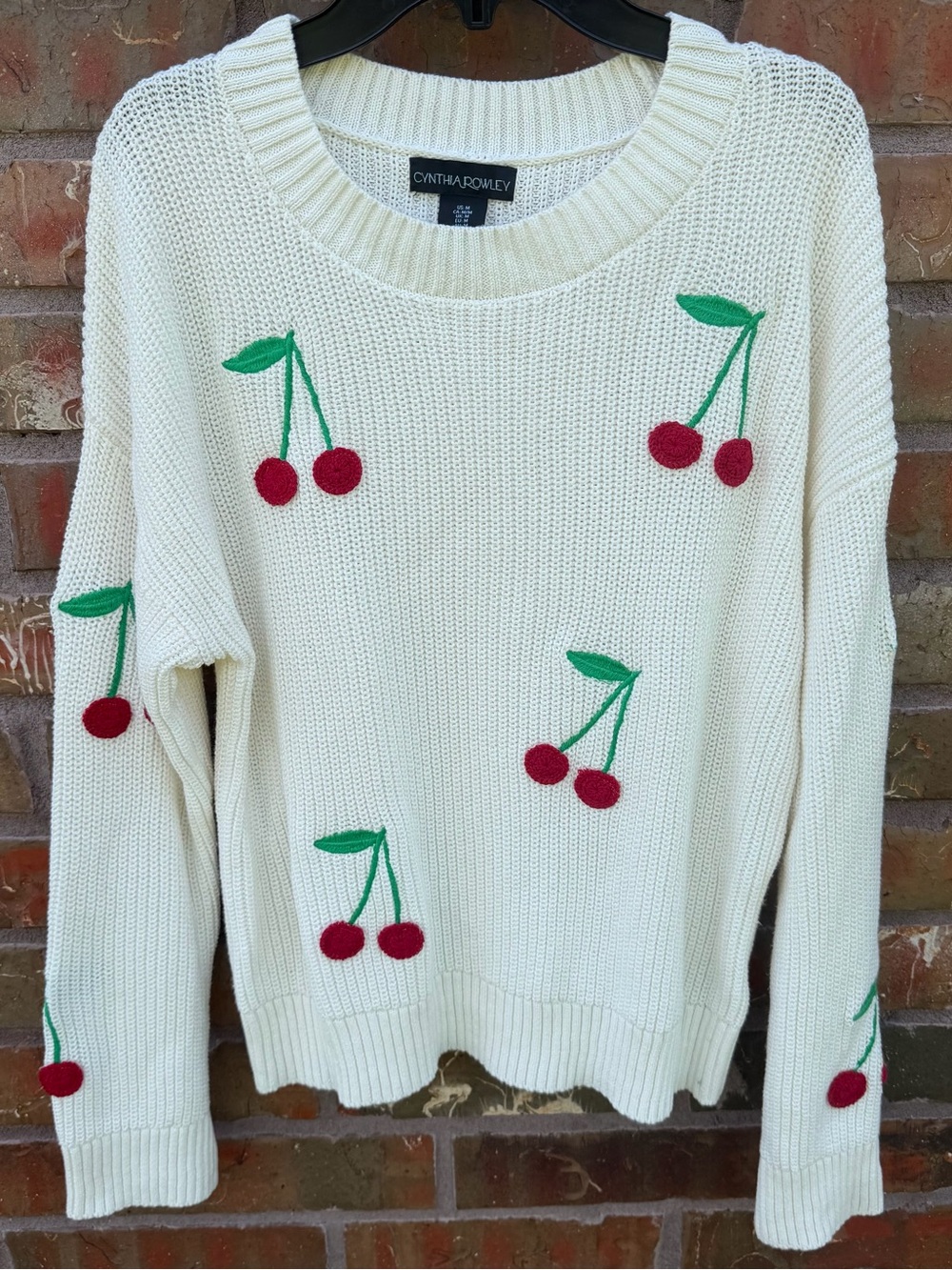 Cynthia Rowley Cream Sweater With Cherry Design Women’s Medium